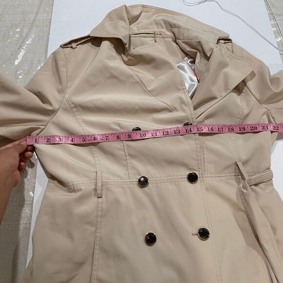 Calvin Klein Women’s Trench Coat Beige Belted Double-Breasted Jacket | Classic M - Picture 5 of 10